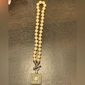 Heidi Daus Cream Pearl Beaded Necklace with Gold Pendant Vintage Statement NWOT